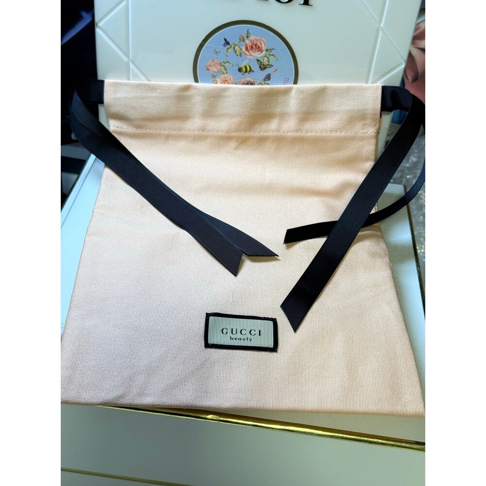 Gucci GWP Peach Floral Lined Bag with Black Closure Ribbons - NEW in package
